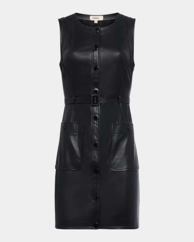 Ronin Belted Faux Leather Mini Dress
